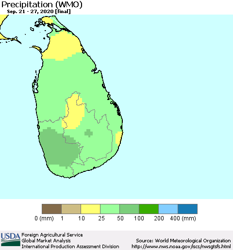 Sri Lanka Precipitation (WMO) Thematic Map For 9/21/2020 - 9/27/2020