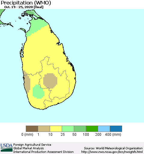 Sri Lanka Precipitation (WMO) Thematic Map For 10/19/2020 - 10/25/2020