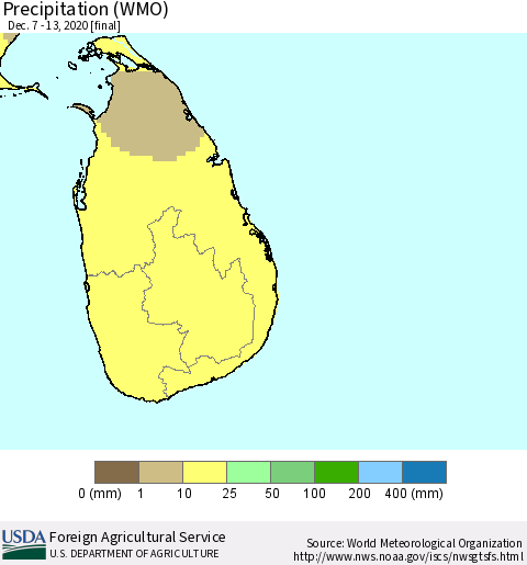 Sri Lanka Precipitation (WMO) Thematic Map For 12/7/2020 - 12/13/2020