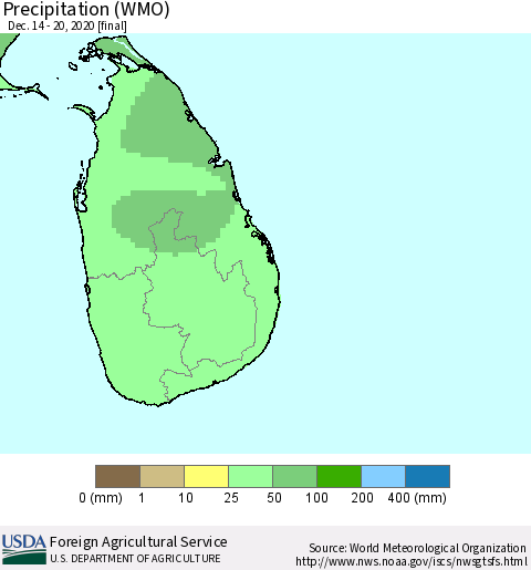 Sri Lanka Precipitation (WMO) Thematic Map For 12/14/2020 - 12/20/2020