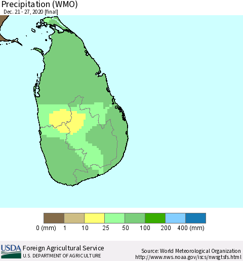 Sri Lanka Precipitation (WMO) Thematic Map For 12/21/2020 - 12/27/2020