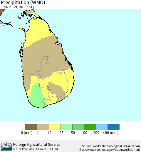 Sri Lanka Precipitation (WMO) Thematic Map For 1/18/2021 - 1/24/2021