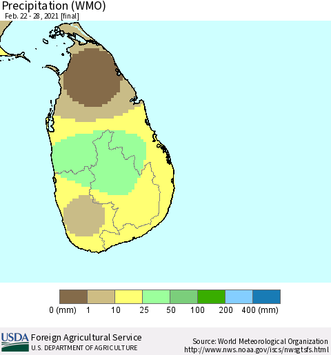 Sri Lanka Precipitation (WMO) Thematic Map For 2/22/2021 - 2/28/2021