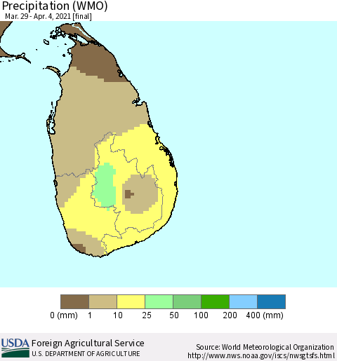 Sri Lanka Precipitation (WMO) Thematic Map For 3/29/2021 - 4/4/2021