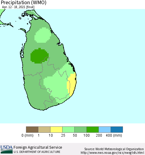 Sri Lanka Precipitation (WMO) Thematic Map For 4/12/2021 - 4/18/2021