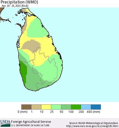 Sri Lanka Precipitation (WMO) Thematic Map For 4/19/2021 - 4/25/2021