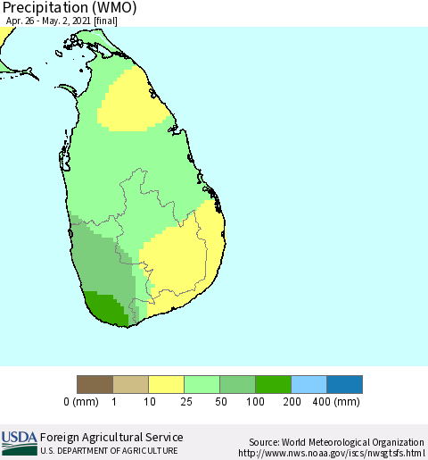Sri Lanka Precipitation (WMO) Thematic Map For 4/26/2021 - 5/2/2021