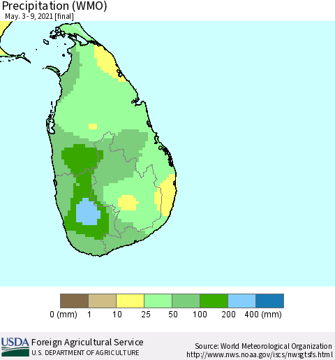 Sri Lanka Precipitation (WMO) Thematic Map For 5/3/2021 - 5/9/2021