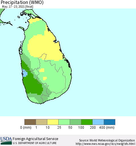 Sri Lanka Precipitation (WMO) Thematic Map For 5/17/2021 - 5/23/2021