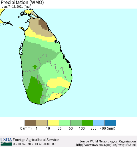 Sri Lanka Precipitation (WMO) Thematic Map For 6/7/2021 - 6/13/2021