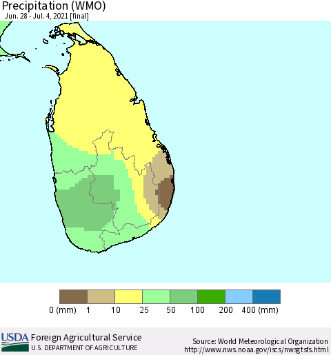 Sri Lanka Precipitation (WMO) Thematic Map For 6/28/2021 - 7/4/2021
