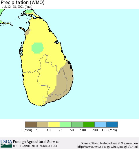 Sri Lanka Precipitation (WMO) Thematic Map For 7/12/2021 - 7/18/2021
