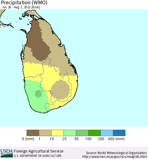 Sri Lanka Precipitation (WMO) Thematic Map For 7/26/2021 - 8/1/2021