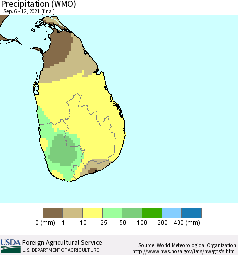 Sri Lanka Precipitation (WMO) Thematic Map For 9/6/2021 - 9/12/2021