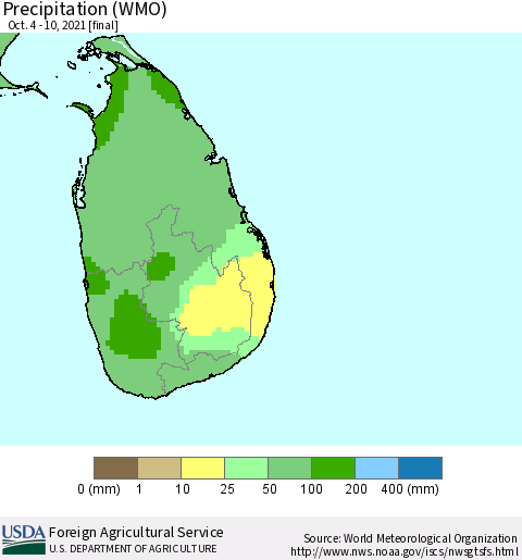 Sri Lanka Precipitation (WMO) Thematic Map For 10/4/2021 - 10/10/2021