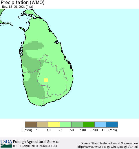 Sri Lanka Precipitation (WMO) Thematic Map For 11/15/2021 - 11/21/2021