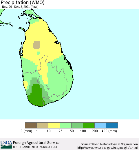 Sri Lanka Precipitation (WMO) Thematic Map For 11/29/2021 - 12/5/2021