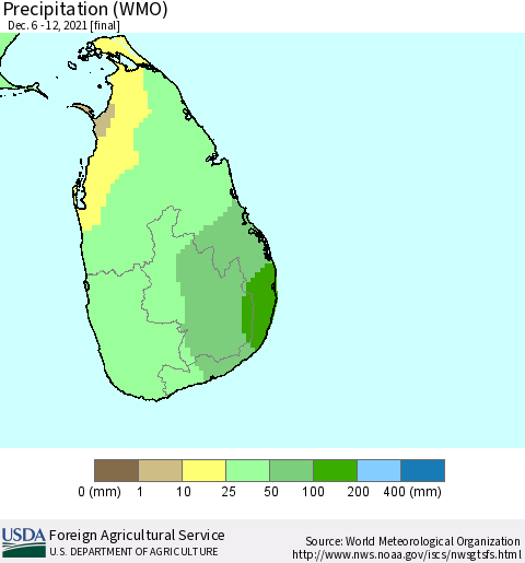 Sri Lanka Precipitation (WMO) Thematic Map For 12/6/2021 - 12/12/2021