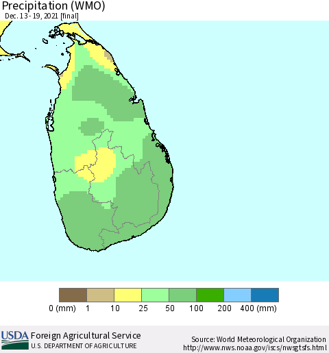 Sri Lanka Precipitation (WMO) Thematic Map For 12/13/2021 - 12/19/2021