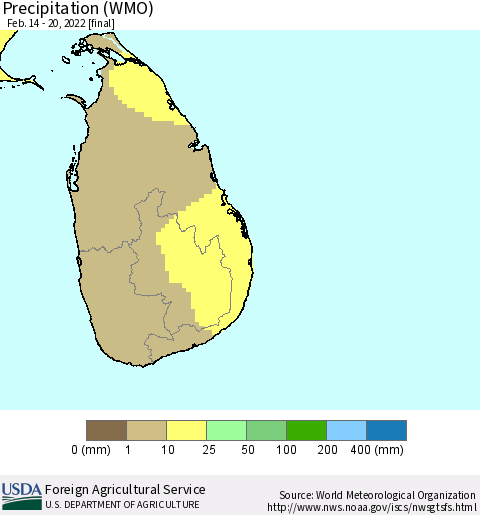 Sri Lanka Precipitation (WMO) Thematic Map For 2/14/2022 - 2/20/2022