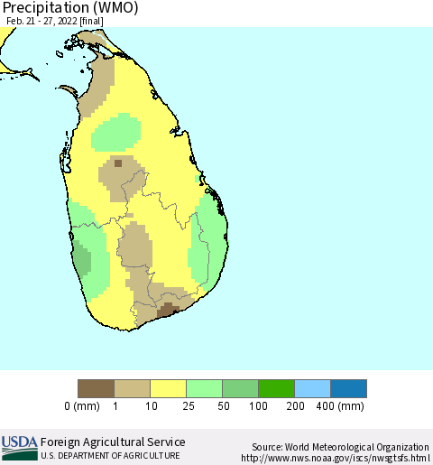 Sri Lanka Precipitation (WMO) Thematic Map For 2/21/2022 - 2/27/2022