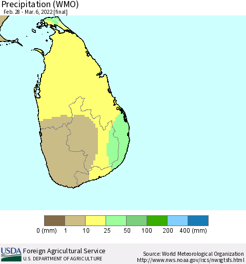 Sri Lanka Precipitation (WMO) Thematic Map For 2/28/2022 - 3/6/2022