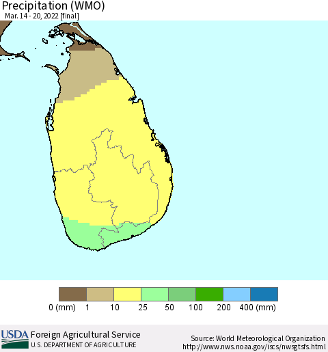 Sri Lanka Precipitation (WMO) Thematic Map For 3/14/2022 - 3/20/2022
