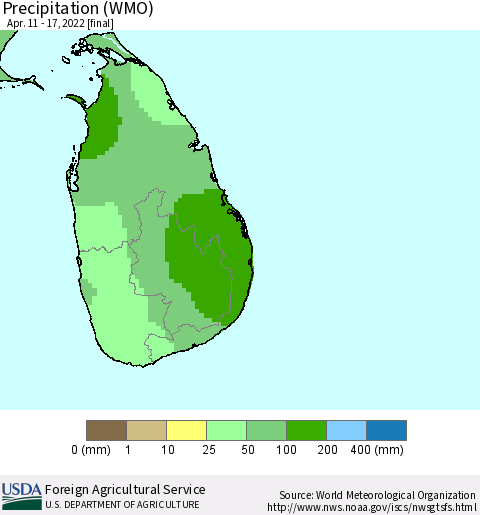 Sri Lanka Precipitation (WMO) Thematic Map For 4/11/2022 - 4/17/2022