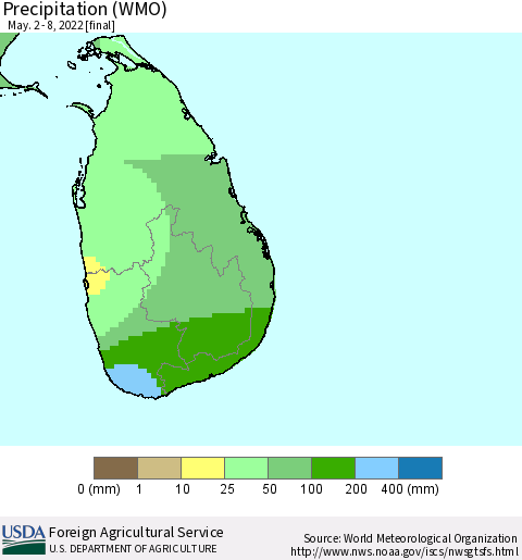 Sri Lanka Precipitation (WMO) Thematic Map For 5/2/2022 - 5/8/2022
