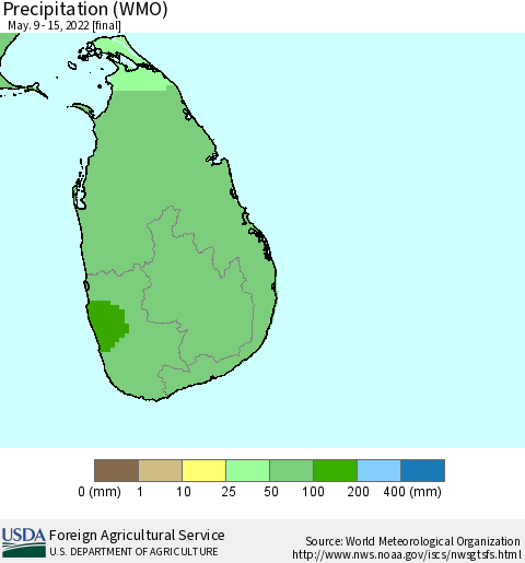 Sri Lanka Precipitation (WMO) Thematic Map For 5/9/2022 - 5/15/2022