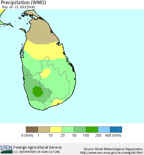 Sri Lanka Precipitation (WMO) Thematic Map For 5/16/2022 - 5/22/2022