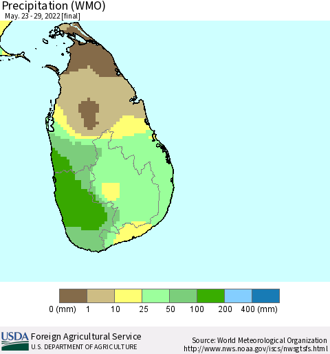 Sri Lanka Precipitation (WMO) Thematic Map For 5/23/2022 - 5/29/2022