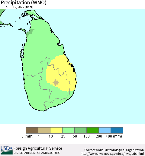 Sri Lanka Precipitation (WMO) Thematic Map For 6/6/2022 - 6/12/2022