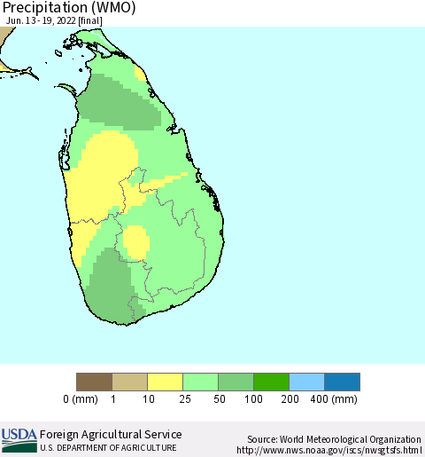 Sri Lanka Precipitation (WMO) Thematic Map For 6/13/2022 - 6/19/2022