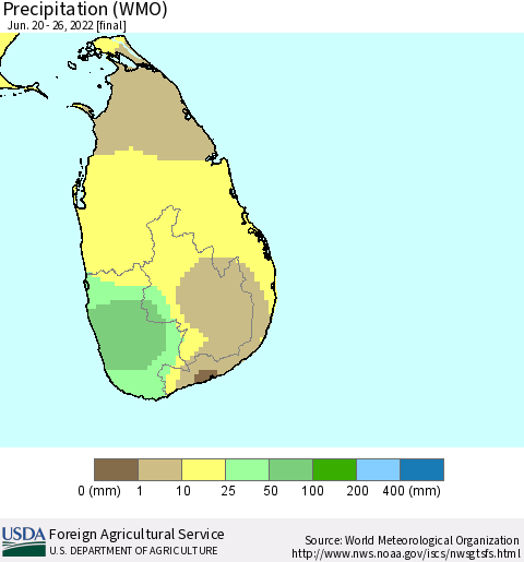 Sri Lanka Precipitation (WMO) Thematic Map For 6/20/2022 - 6/26/2022
