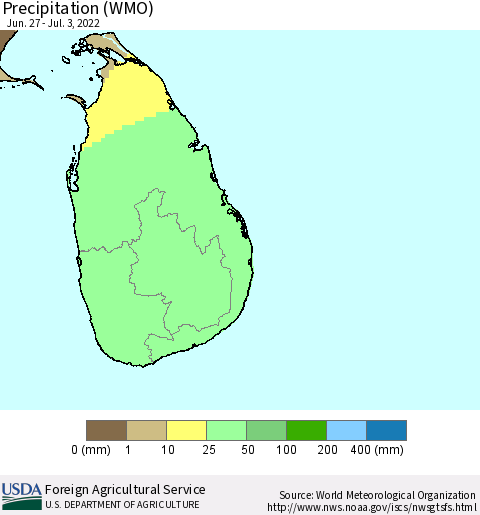 Sri Lanka Precipitation (WMO) Thematic Map For 6/27/2022 - 7/3/2022