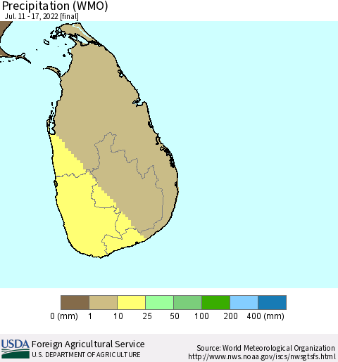 Sri Lanka Precipitation (WMO) Thematic Map For 7/11/2022 - 7/17/2022