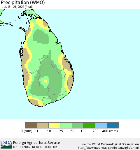 Sri Lanka Precipitation (WMO) Thematic Map For 7/18/2022 - 7/24/2022