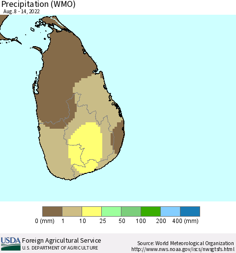Sri Lanka Precipitation (WMO) Thematic Map For 8/8/2022 - 8/14/2022