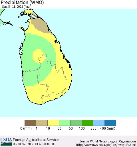 Sri Lanka Precipitation (WMO) Thematic Map For 9/5/2022 - 9/11/2022