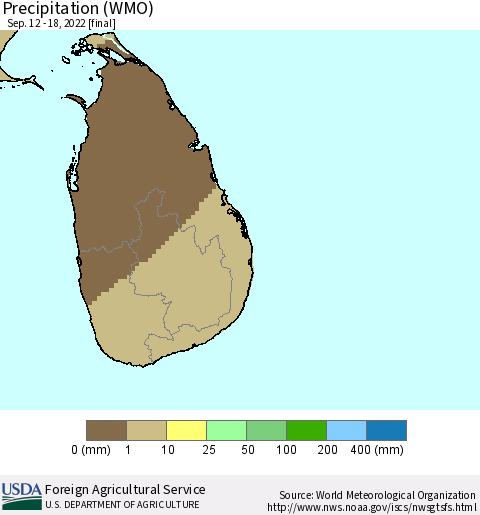 Sri Lanka Precipitation (WMO) Thematic Map For 9/12/2022 - 9/18/2022
