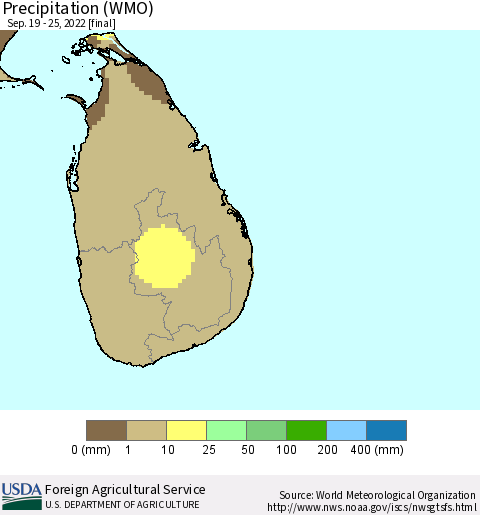 Sri Lanka Precipitation (WMO) Thematic Map For 9/19/2022 - 9/25/2022