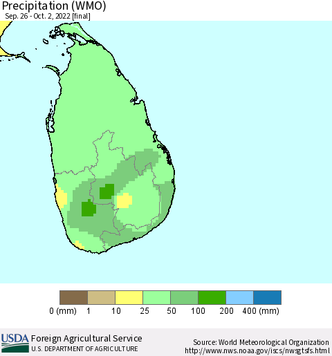 Sri Lanka Precipitation (WMO) Thematic Map For 9/26/2022 - 10/2/2022