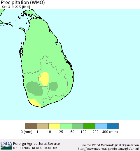 Sri Lanka Precipitation (WMO) Thematic Map For 10/3/2022 - 10/9/2022