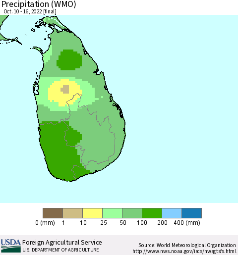 Sri Lanka Precipitation (WMO) Thematic Map For 10/10/2022 - 10/16/2022