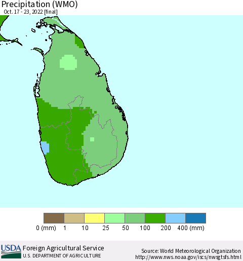 Sri Lanka Precipitation (WMO) Thematic Map For 10/17/2022 - 10/23/2022