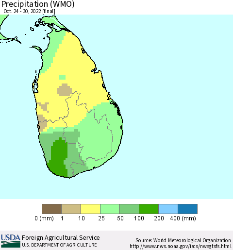 Sri Lanka Precipitation (WMO) Thematic Map For 10/24/2022 - 10/30/2022