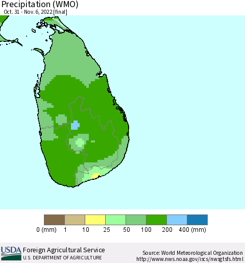 Sri Lanka Precipitation (WMO) Thematic Map For 10/31/2022 - 11/6/2022