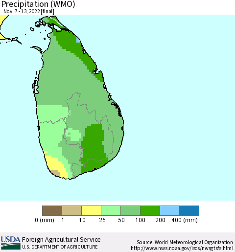 Sri Lanka Precipitation (WMO) Thematic Map For 11/7/2022 - 11/13/2022