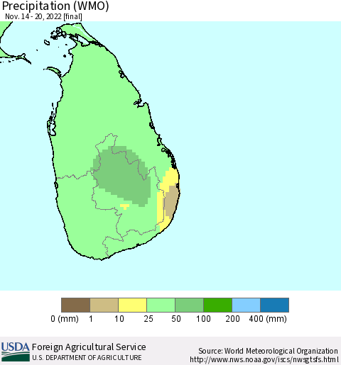 Sri Lanka Precipitation (WMO) Thematic Map For 11/14/2022 - 11/20/2022